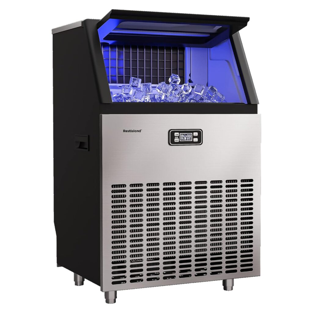 200 lbs per day commercial ice maker machine blue light ETL certified freestanding for restaurant bar