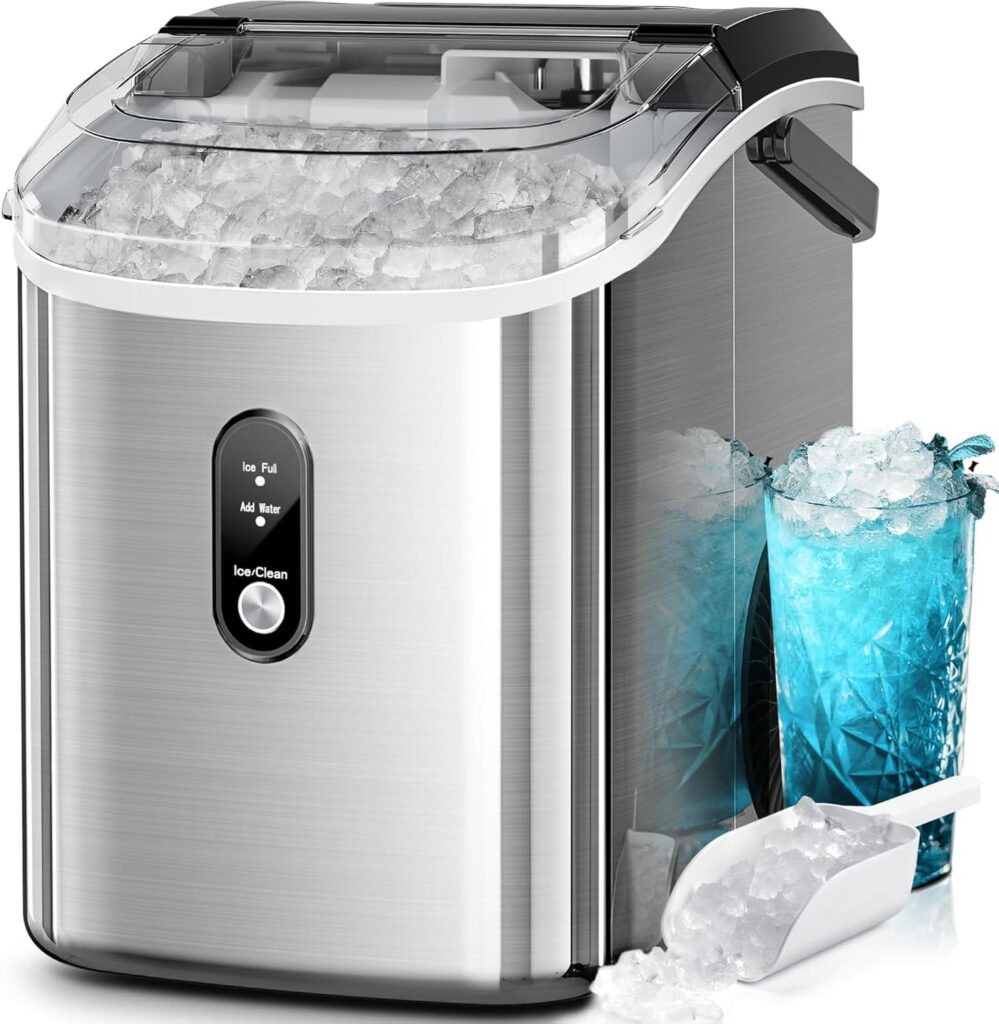 Kismile Nugget Ice Maker stainless steel - best budget self-cleaning countertop ice maker
