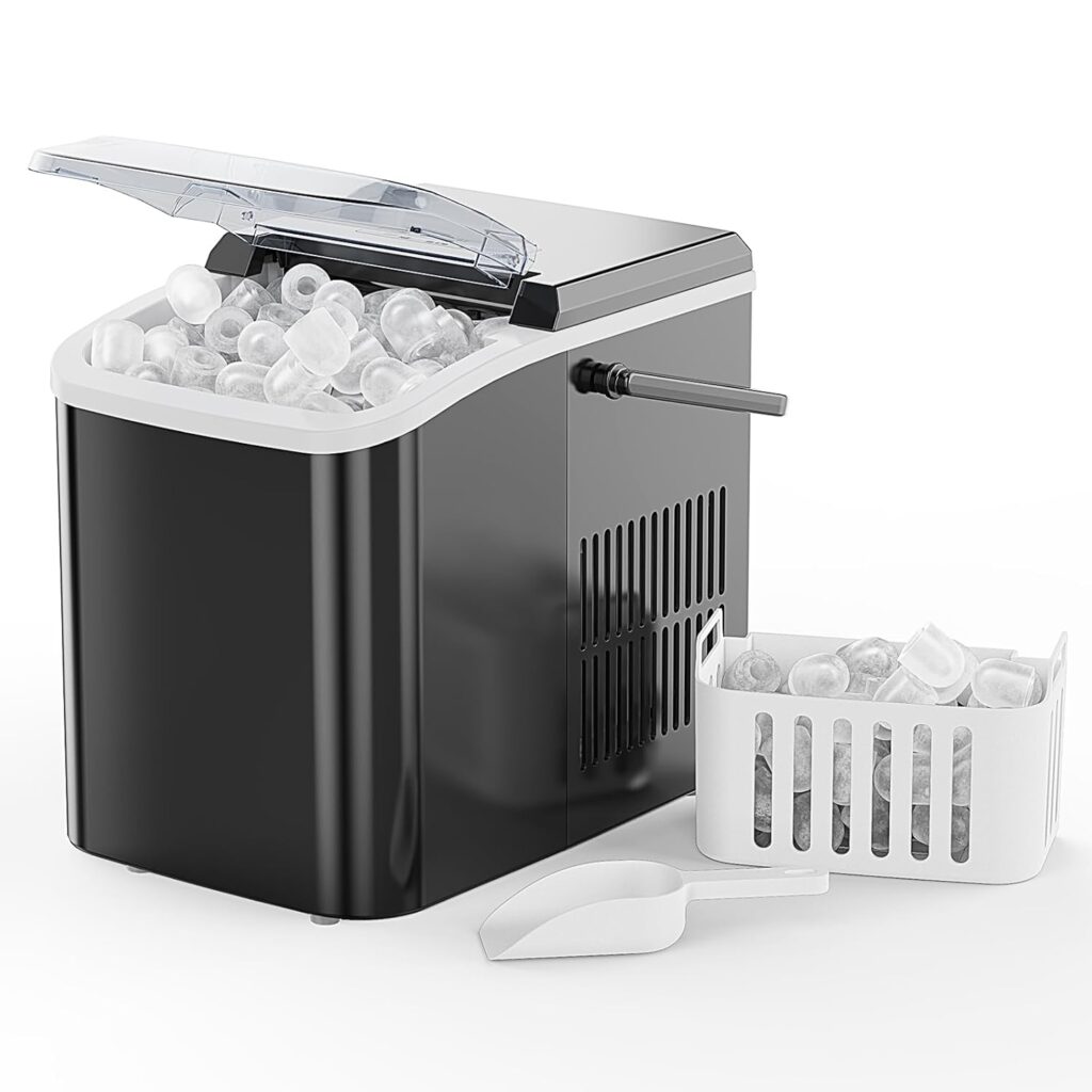 Budget NEWBULIG portable ice maker with handle, quiet operation and fast ice production for travel and camping