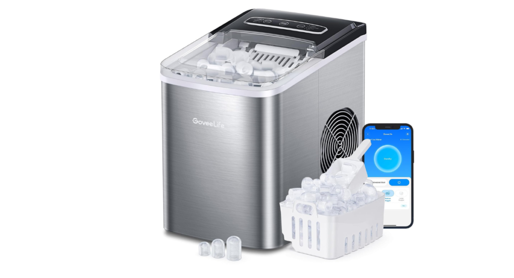 GoveeLife Smart Countertop Ice Makers, Portable Ice Maker Machine with Self-Cleaning, 6 Mins 9 Bullet Ice, 26lbs/24Hrs, Voice Remote for Home Kitchen Party Camping, with Ice Scoop Stainless Silver | Ice Maker with 26lbs/Day, App and Voice Control, Self-Cleaning, 3 Ice Cube Sizes for Home Kitchen