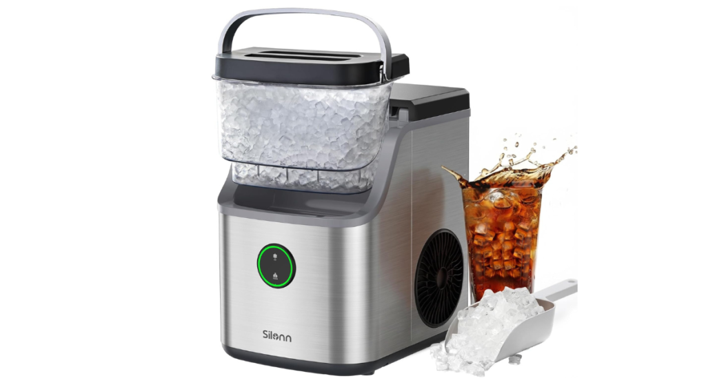 . Silonn Nugget Ice Maker Countertop with Detachable Basket and Handle | Soft chewable nugget ice, 6-minute ice making, 33 lbs/24H, 40dB quiet operation, self-cleaning, compact countertop size
