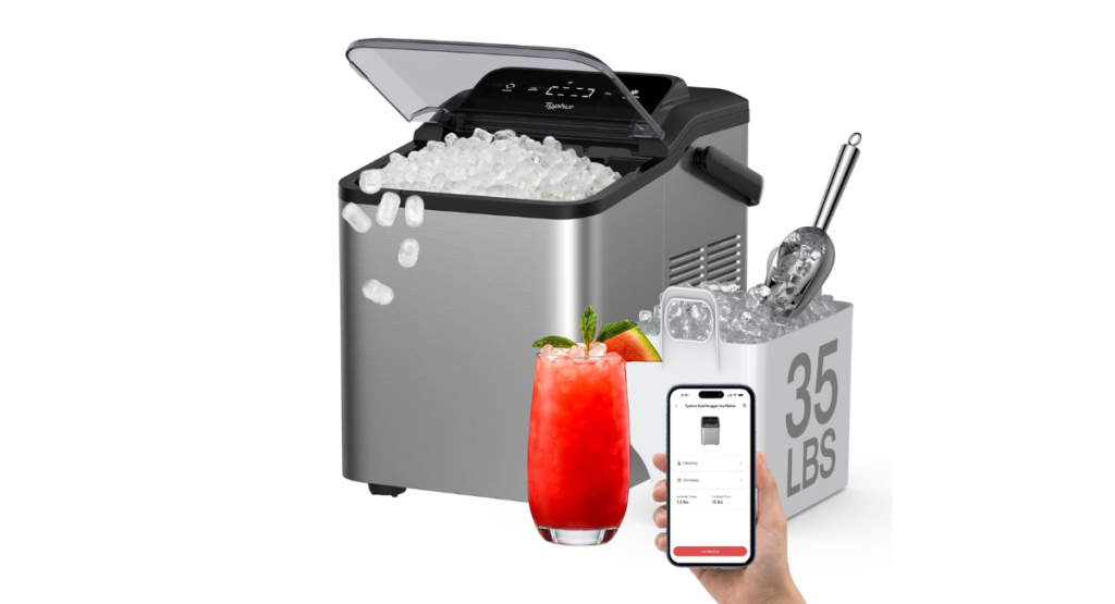 . Typhur Smart Nugget Ice Maker Countertop with App Control, Pebble Ice Machine, Portable Pellet Ice Maker with Handle