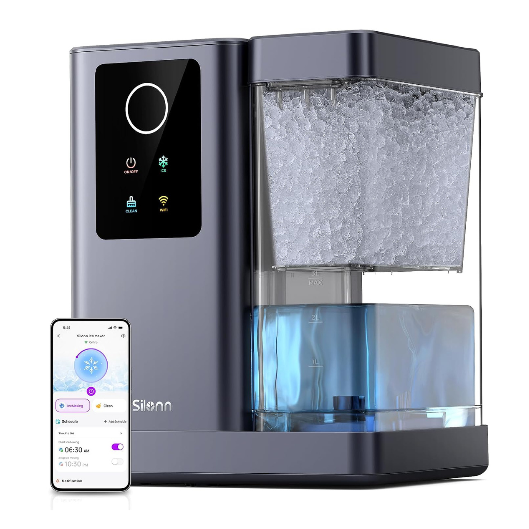 Silonn Nugget Ice Maker Countertop with APP & Voice Control, Self Cleaning Ice Machine with 3L Large Water Tank, 44lbs/24H Soft Chewable Ice, Portable Pebble Ice Maker for Home, Kitchen and Party