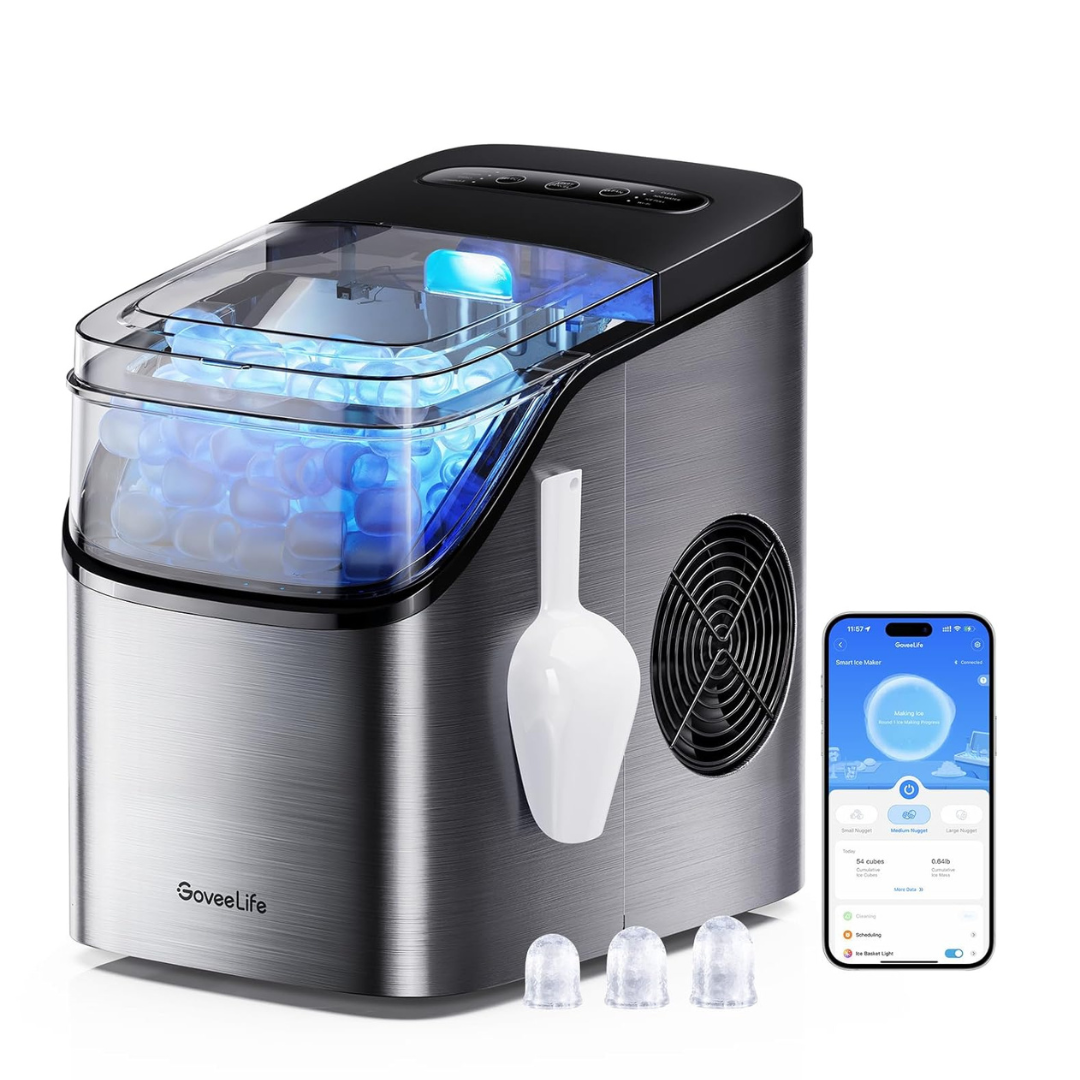GoveeLife Smart Ice Maker, 9 Ice Cubes in 6 Mins 3 Sizes, 26lbs/Day, Silver | Countertop Ice Maker with App & Voice Control, Self Cleaning, RGB Lights, Portable Ice Machine with Scoop for Kitchen, Party
