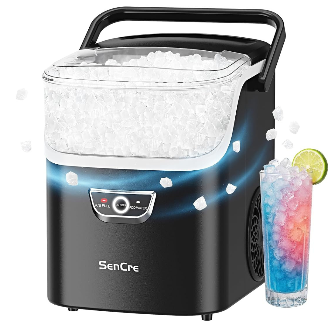 . Nugget Ice Maker with Handle, 40lbs/Day Countertop Ice Maker Ready in 5 Mins, Soft Sonic Ice, Auto-Cleaning Ice Makers Portable Ice Machine for Home Kitchen Office Party & Large Families