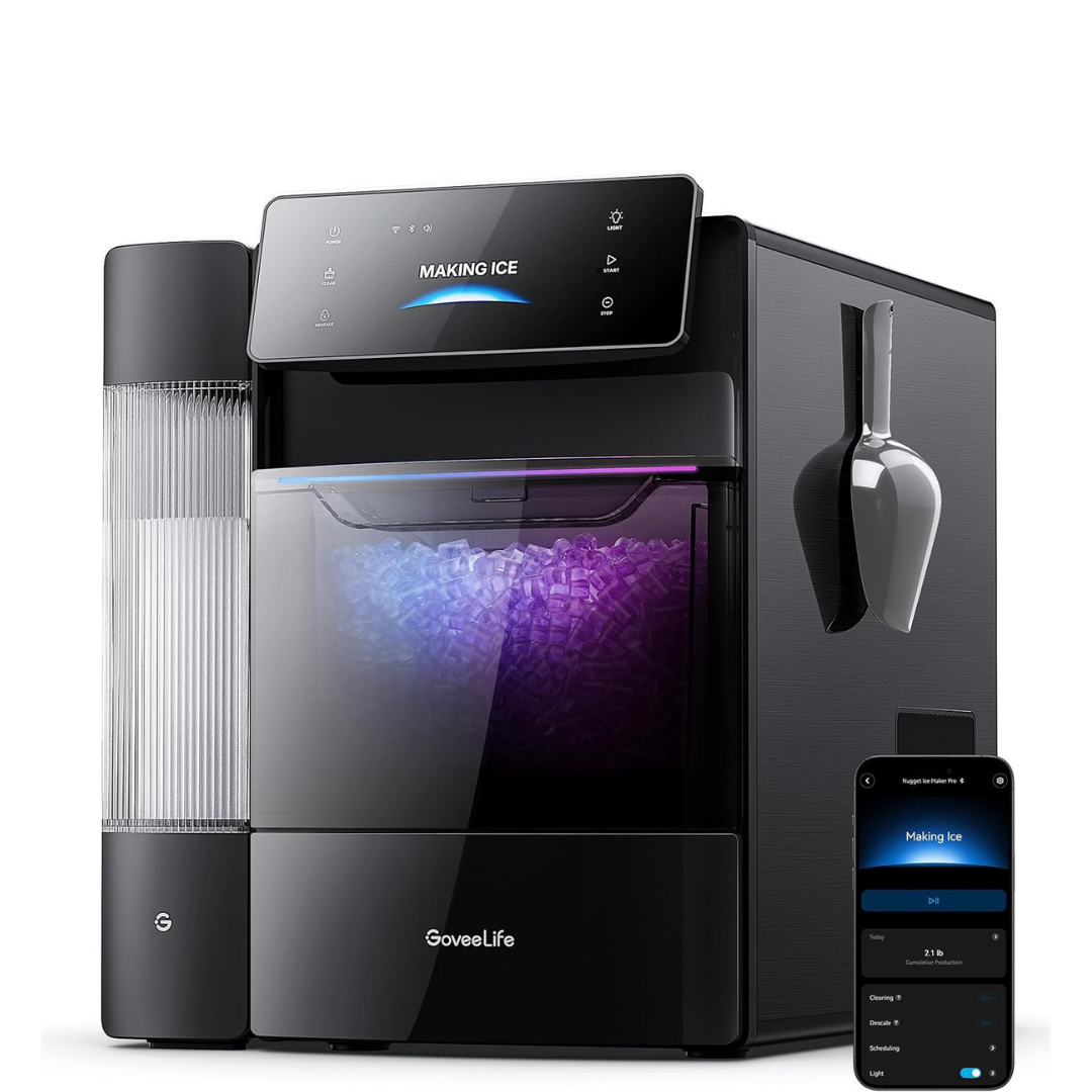 GoveeLife Smart Nugget Ice Maker Pro, 60lbs Daily, 6-Minute Ice, 40dB | Ultra-Quiet with AI NoiseGuard, App & Voice Control, Self-Clean, 3.5lbs Basket & Dual Water Tanks, for Home Kitchen, Party
