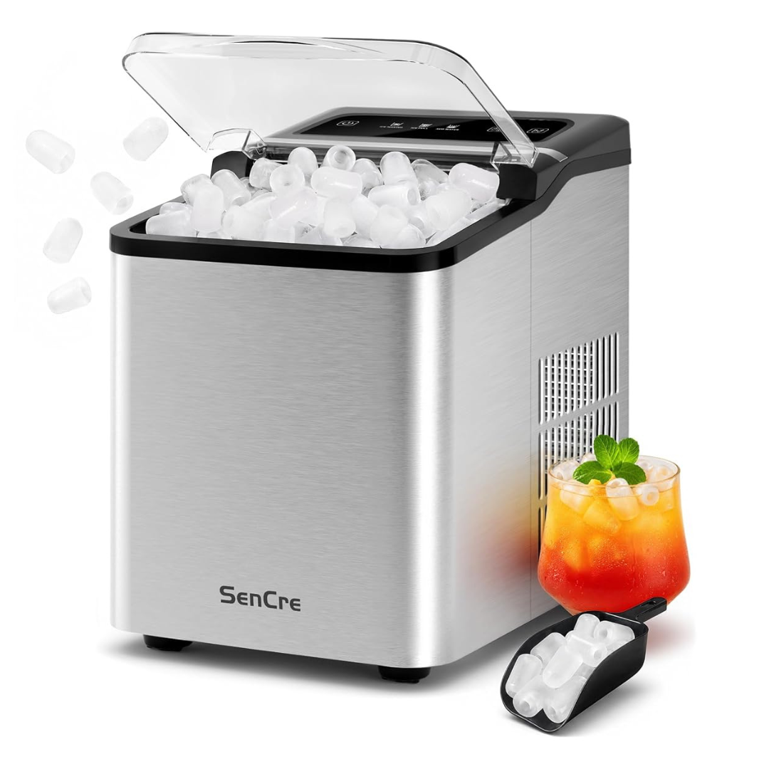 Ice Makers Countertop, 26.5Lbs/24H Ice Machine with 2 Sizes Bullet Ice, 9 Ice Cubes Release in 6 Mins, Self-Cleaning Portable Ice Maker with Ice Scoop and Basket for Home Kitchen Office Bar RV