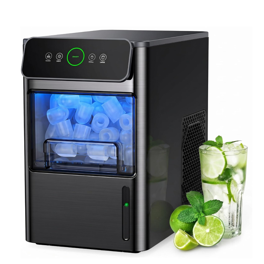 Silonn Ice Maker Coutertop - Portable Ice Cube Machine - 20lbs of Bullet Ice per Day, Makes Ice in 6 Minutes, Stainless Steel with Visible Water Level Window, Ideal for Kitchen, Office, and Camping