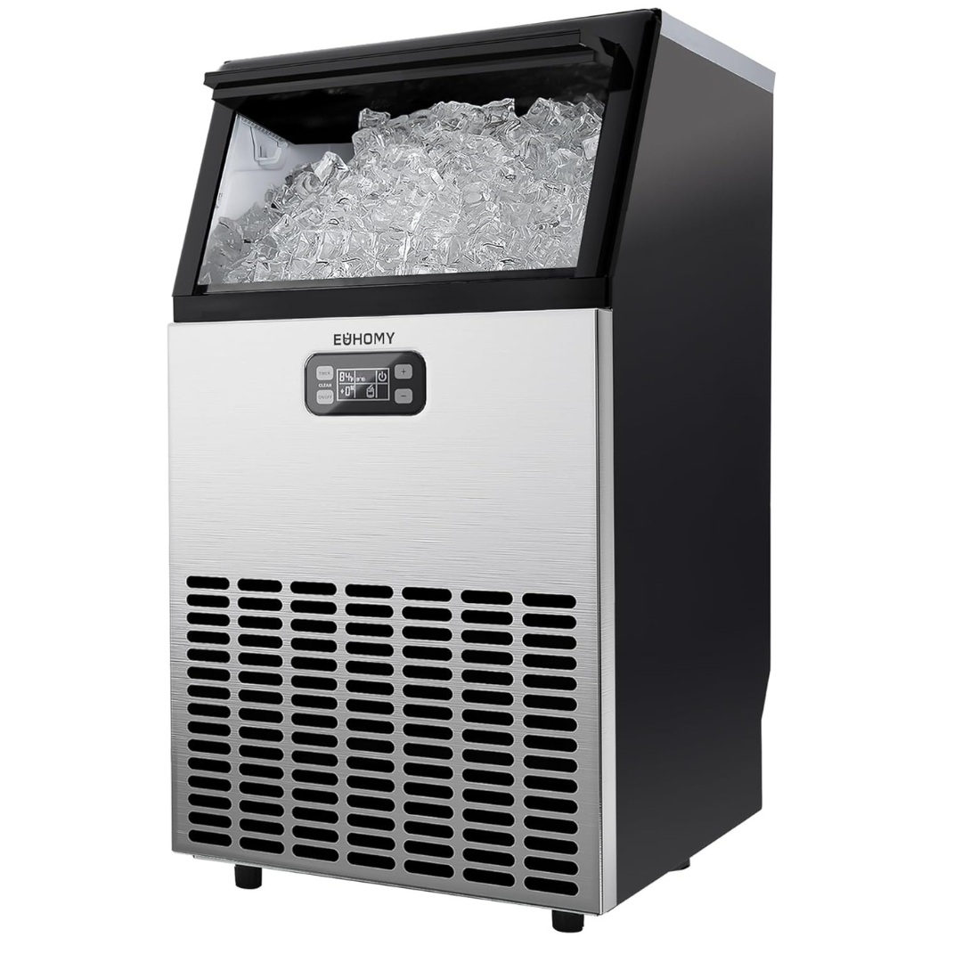 EUHOMY Commercial Ice Maker Machine, 100lbs24H Stainless Steel Under Counter ice