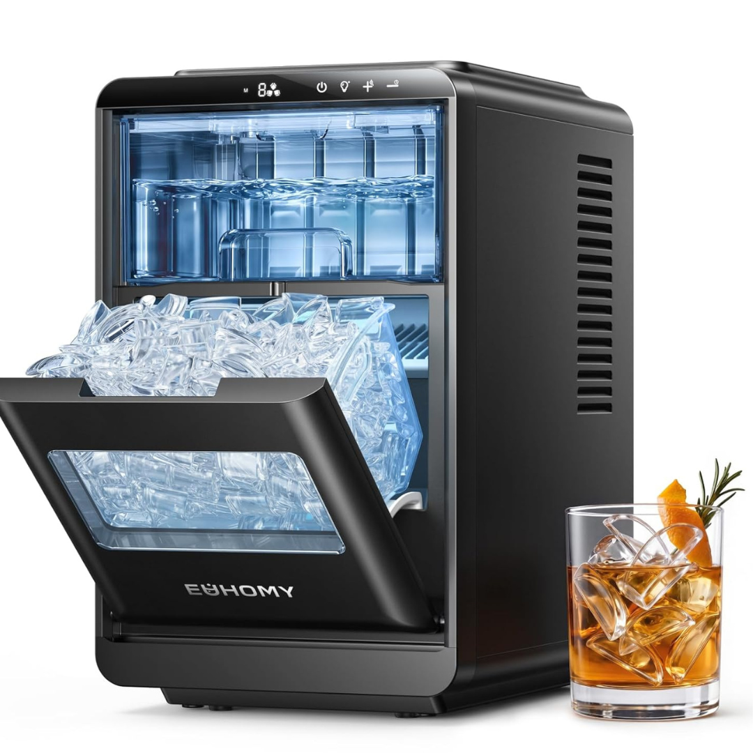 EUHOMY Countertop Crescent Ice Maker, 16Pcs in 12Mins, 35Lbs24H, Auto Deep Cleaning
