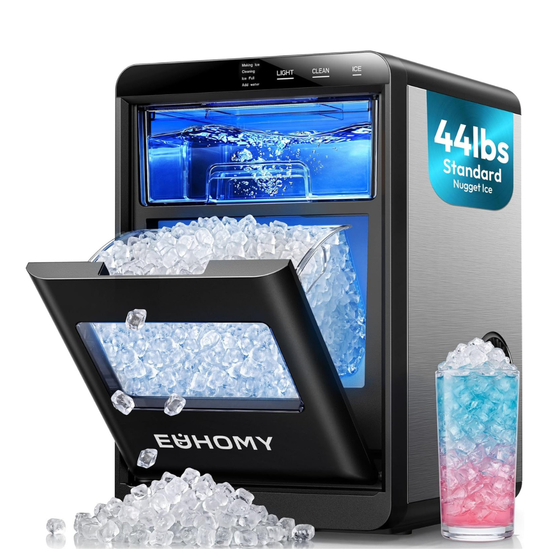 EUHOMY Nugget Ice Maker Countertop, 44Lbs24H Sonic Ice Maker Machine