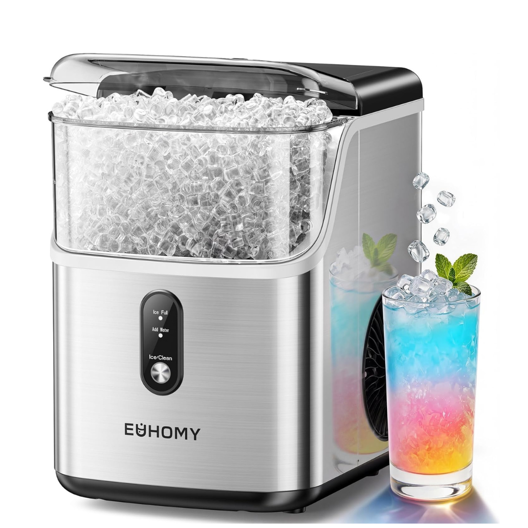 EUHOMY Nugget Ice Maker Countertop, Ready in 7 Mins, 35Lbs24H Pebble Ice Maker Machine,