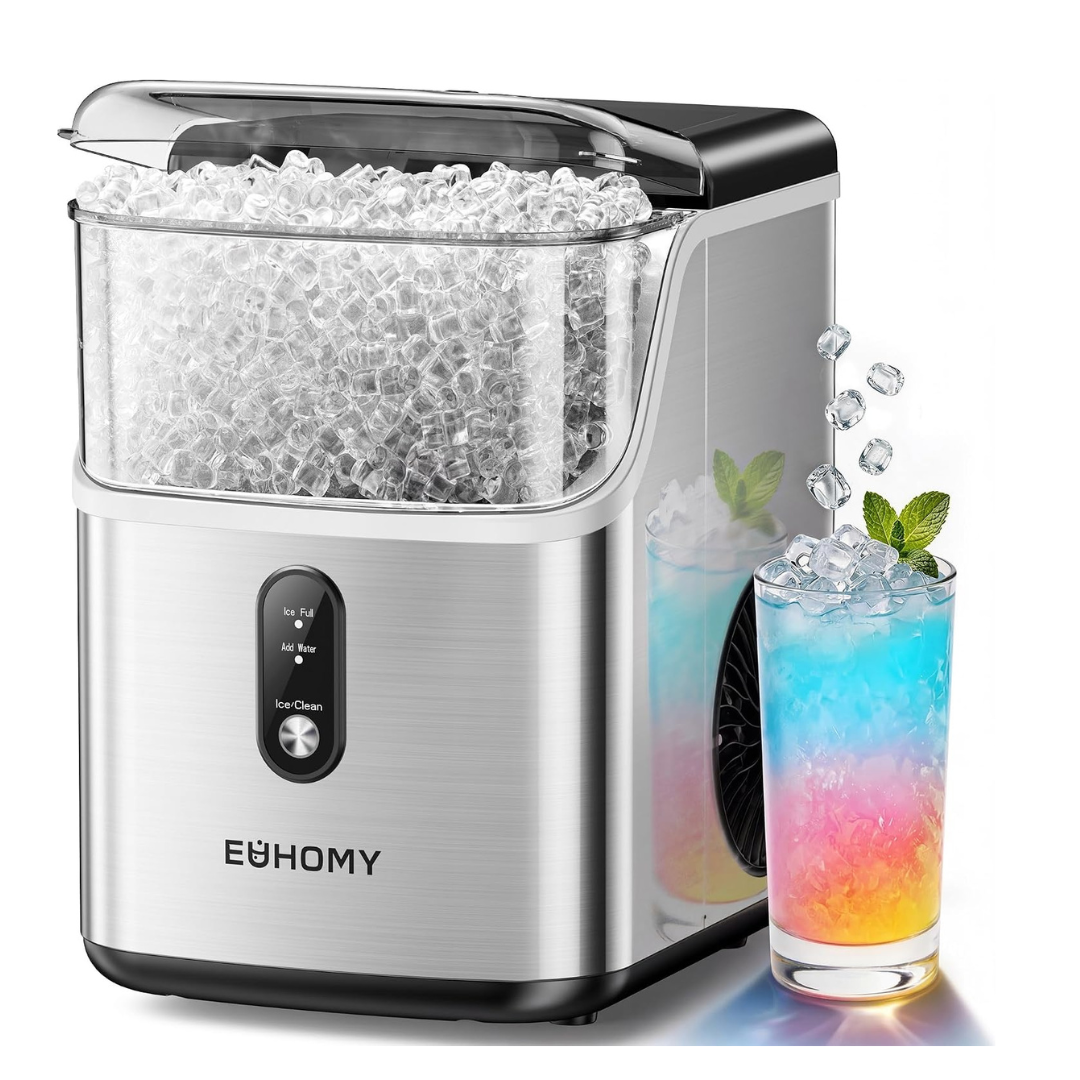 4. EUHOMY Nugget Ice Maker Countertop, Ready in 7 Mins, 35Lbs24H Pebble Ice Maker Machine, Self-Cleaning Countertop Sonic Ice Makers with Ice Scoop&Basket, Pellet Ice Maker for Home, Stainless Steel
