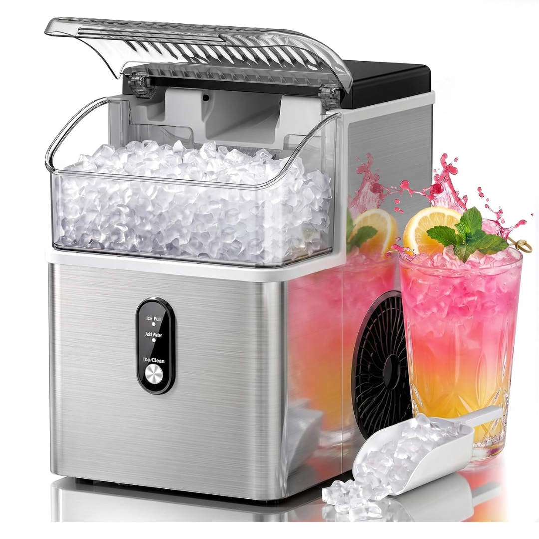 7. Kismile Nugget Ice Maker Countertop, 35 lbsDay, Stainless Steel