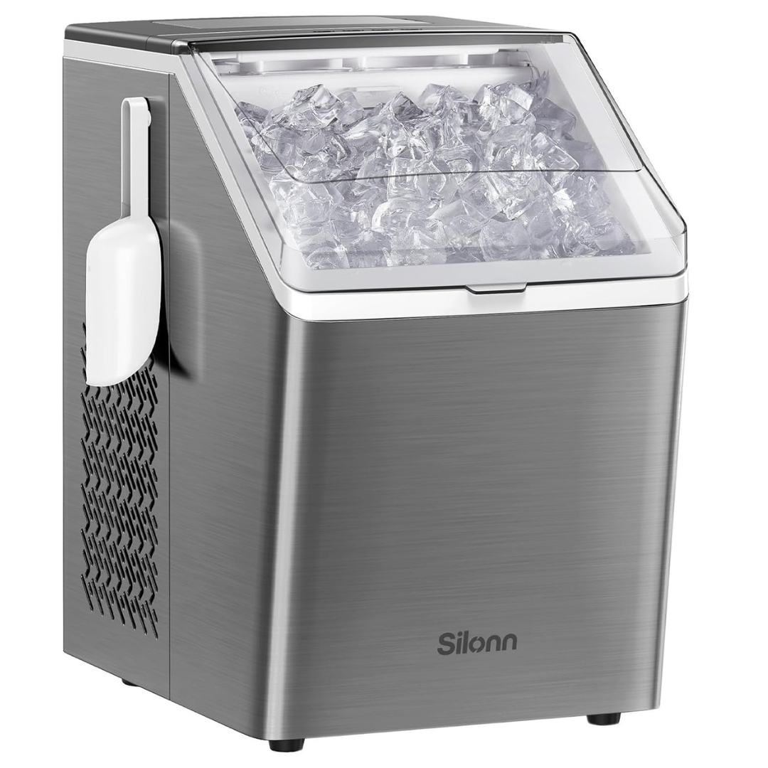 5. Silonn Ice Makers Countertop, 44lbs Per Day, 2 Ways to Add Water, Auto Self-Cleaning, Stainless Steel Ice Machine for Home Office Bar Party