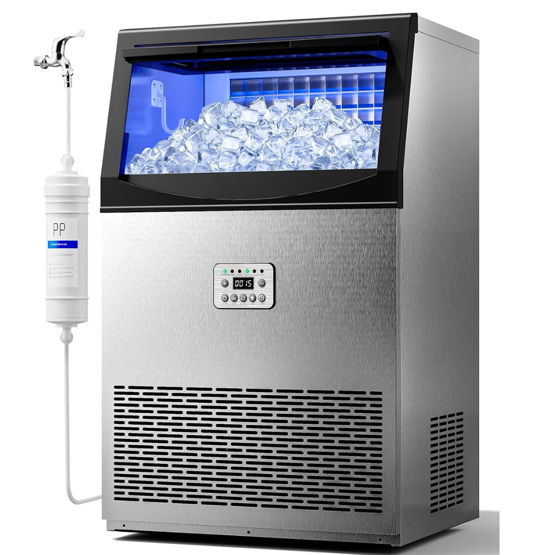 Commercial Ice Maker, 110LBS24H with 33LBS Storage, Self-Cleaning