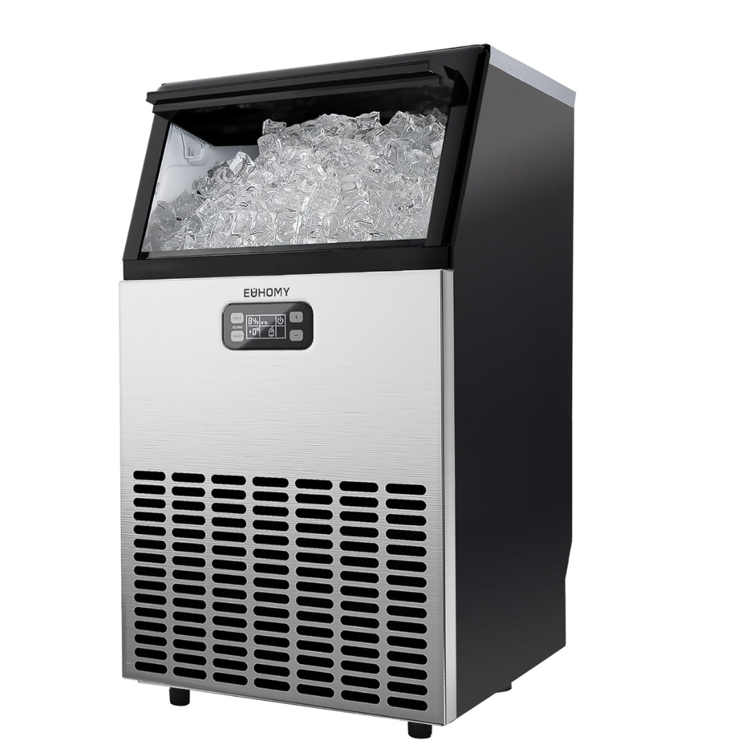 EUHOMY Commercial Ice Maker Machine, 100lbs24H Stainless Steel Under Counter ice Machine with 33lbs Ice Storage Capacity, Freestanding Ice Maker.