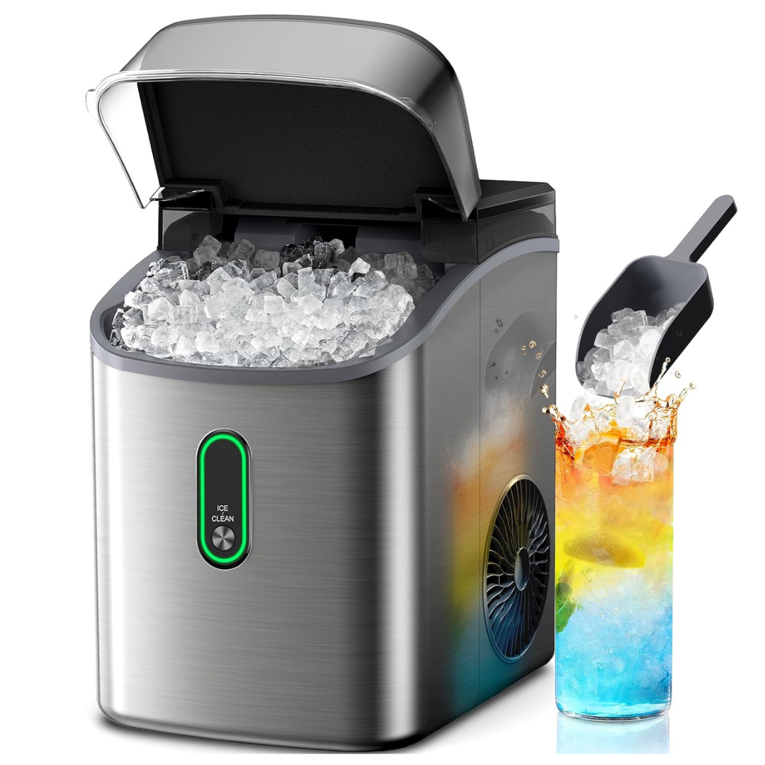 Silonn Nugget Ice Maker Countertop, Pebble Ice Maker with Soft Chewable Ice, One-Click Operation Ice Machine with Self-Cleaning, 33lbs24H, Stainless Steel