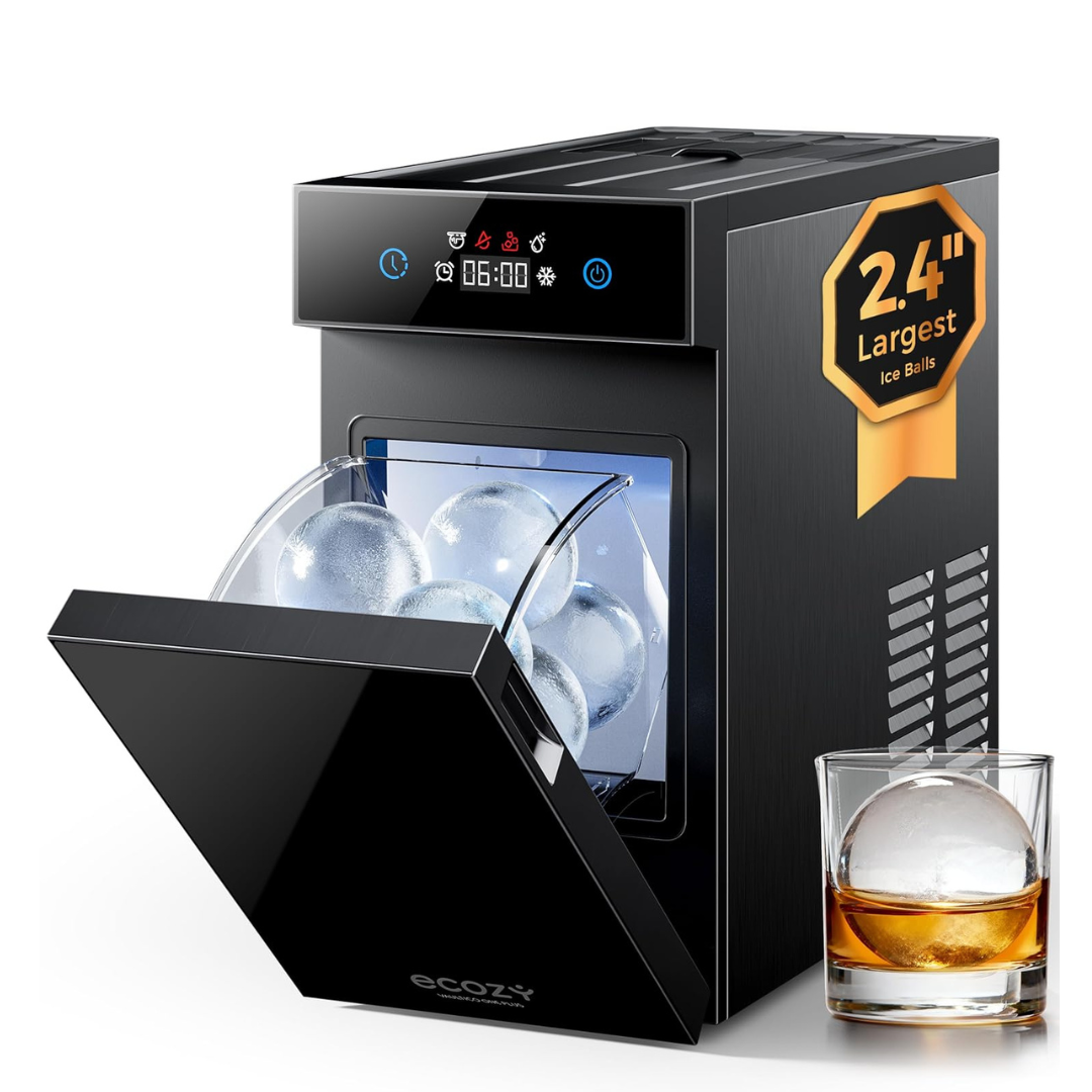 ecozy 2.4 Clear Ice Ball Maker Countertop Minimal Footprint, Sphere Ice